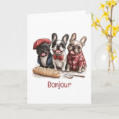 Carte Bonjour French Bulldogs (Fleur jaune)