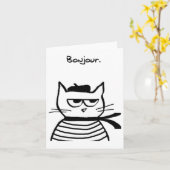Carte Bonjour French Cat Funny (Fleur jaune)