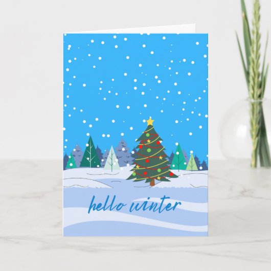 Carte Bonjour hiver Arbre de Noël en neige (Devant)