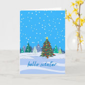 Carte Bonjour hiver Arbre de Noël en neige (Fleur jaune)