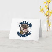 Carte Bonjour homme migre chien (Fleur jaune)