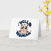 Carte Bonjour humain Chat Mignon (Fleur jaune)