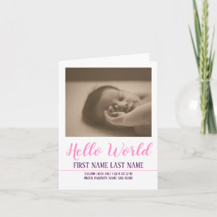 Carte Bonjour le Monde - annonce de naissance avec photo