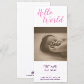 Carte Bonjour le Monde - annonce de naissance avec photo (Devant / Derrière)