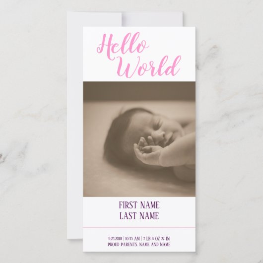 Carte Bonjour le Monde - annonce de naissance avec photo (Devant)