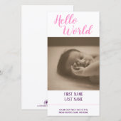 Carte Bonjour le Monde - annonce de naissance avec photo (Devant / Derrière)