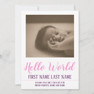 Carte Bonjour le Monde - annonce de naissance avec photo