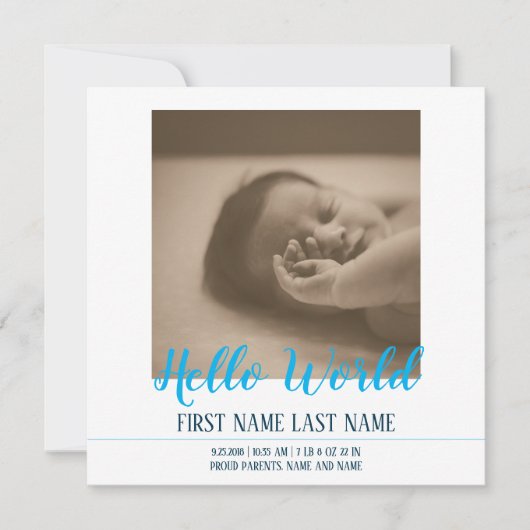 Carte Bonjour le Monde - annonce de naissance avec photo (Devant)