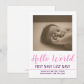 Carte Bonjour le Monde - annonce de naissance avec photo (Devant / Derrière)