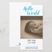 Carte Bonjour le Monde - annonce de naissance avec photo (Devant / Derrière)