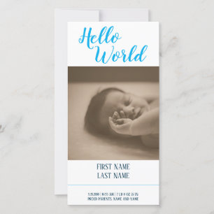 Carte Bonjour le Monde - annonce de naissance avec photo