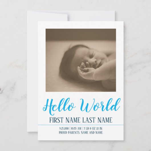 Carte Bonjour le Monde - annonce de naissance avec photo (Devant)