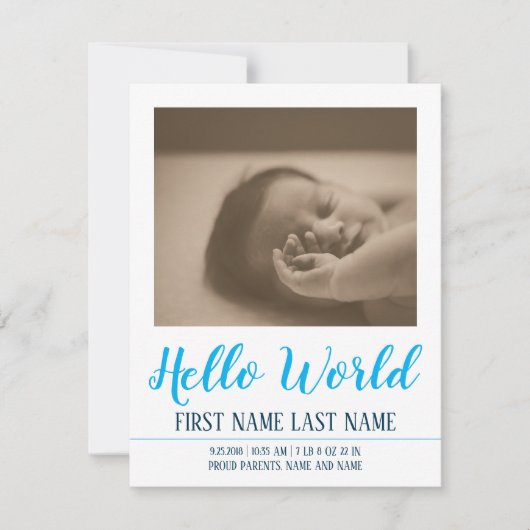 Carte Bonjour le Monde - annonce de naissance avec photo (Devant)
