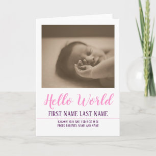 Carte Bonjour le Monde - annonce de naissance avec photo