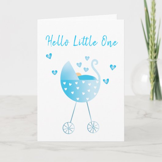 Carte Bonjour Little One Baby Boy Carriage Félicitations (Devant)