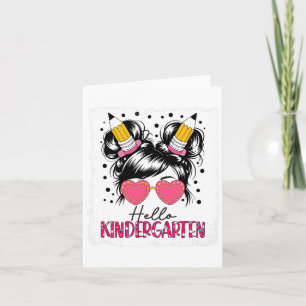 Carte Bonjour maternelle Messy Bun Girls Back To School