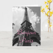 Carte Bonjour Paris Noir Blanc Tour Eiffel France (Fleur jaune)