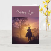Carte Bonjour Penser à vous Cowboy équitation Coucher du (Fleur jaune)