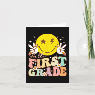 Carte Bonjour première année Hippie Sourire visage 1ère
