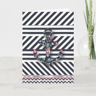 Carte Bonjour Sailor ! Ancre florale Vintage rétro