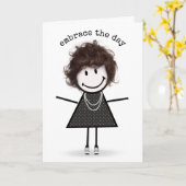 Carte Bonjour Stick Figure Girl En Basket (Fleur jaune)
