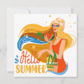 Carte Bonjour Summer Beach Girl Greeting Card (Devant)