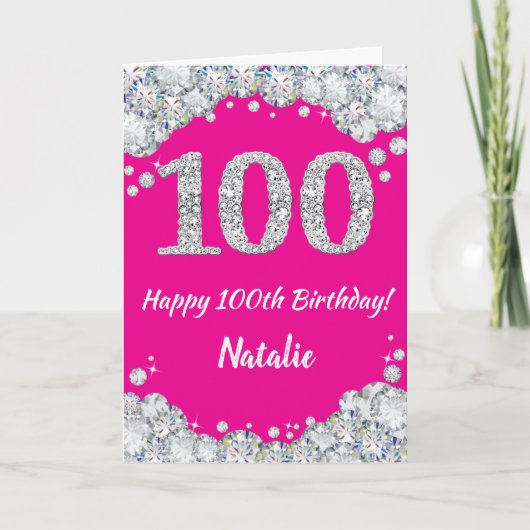 Carte Bonne 100e anniversaire Hot rose et Parties scinti (Devant)