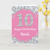 Carte Bonne 10e anniversaire Pink and Silver Parties sci (Fleur jaune)