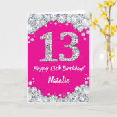 Carte Bonne 13e anniversaire Hot rose et Parties scintil (Fleur jaune)