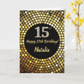 Carte Bonne 15e anniversaire Black and Gold Parties scin (Fleur jaune)