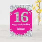 Carte Bonne 16e anniversaire Hot rose et Parties scintil (Fleur jaune)