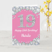 Carte Bonne 19e anniversaire Pink and Silver Parties sci (Fleur jaune)
