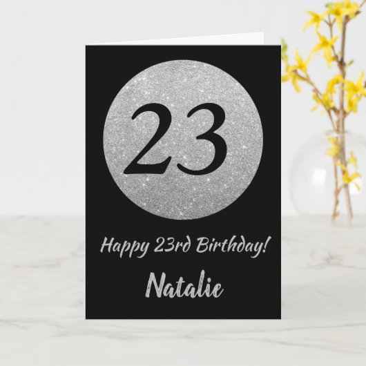 Carte Bonne 23e anniversaire Black and Silver Parties sc (Fleur jaune)