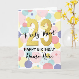 Carte Bonne 23ème anniversaire Pastel Rainbow Gold Woman