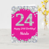Carte Bonne 24e anniversaire Hot rose et Parties scintil (Fleur jaune)