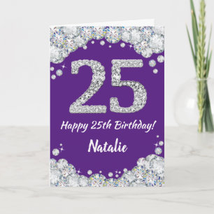 Carte Bonne 25e anniversaire Purple et Parties scintilla