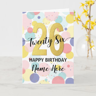 Carte Bonne 26e anniversaire Pastel Rainbow Gold Woman