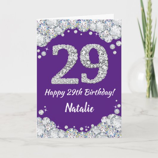 Carte Bonne 29e anniversaire Purple et Parties scintilla (Devant)
