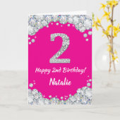 Carte Bonne 2e anniversaire Hot rose et Parties scintill (Fleur jaune)