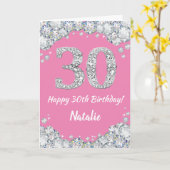 Carte Bonne 30e anniversaire Pink and Silver Parties sci (Fleur jaune)