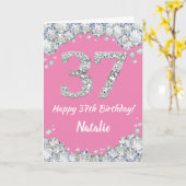 Carte Bonne 37e anniversaire Pink and Silver Parties sci (Fleur jaune)