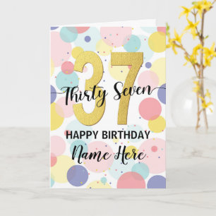 Carte Bonne 37ème anniversaire Pastel Rainbow Gold Woman