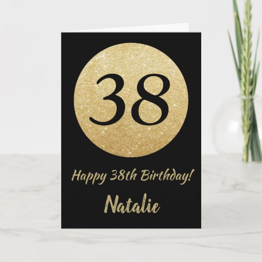 Carte Bonne 38e anniversaire Black and Gold Parties scin (Devant)