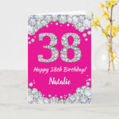 Carte Bonne 38e anniversaire Hot rose et Parties scintil (Fleur jaune)