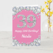 Carte Bonne 39e anniversaire Pink and Silver Parties sci (Fleur jaune)
