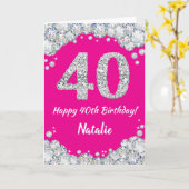 Carte Bonne 40e anniversaire Hot rose et Parties scintil (Fleur jaune)