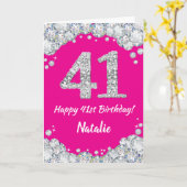 Carte Bonne 41e anniversaire Hot rose et Parties scintil (Fleur jaune)