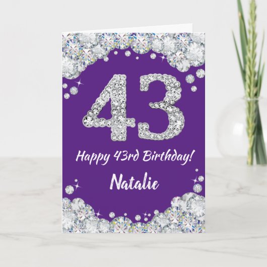 Carte Bonne 43e anniversaire Parties scintillant violet  (Devant)