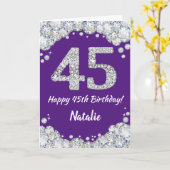 Carte Bonne 45e anniversaire Parties scintillant violet  (Fleur jaune)