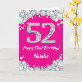 Carte Bonne 52e anniversaire Hot rose et Parties scintil (Fleur jaune)